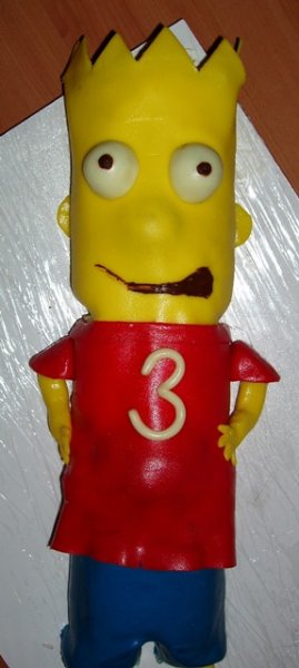 Pro inspiraci ;-) - před chvílí dodělaný dort Bart Simpson z piškotové rolády ...