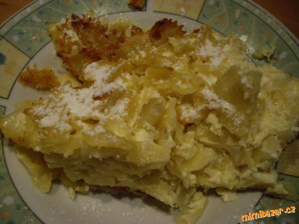 Zapečené těstoviny s tvarohem a vanilk.pudinkem