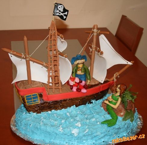 Pirátska loď s pirátom a morskou pannou