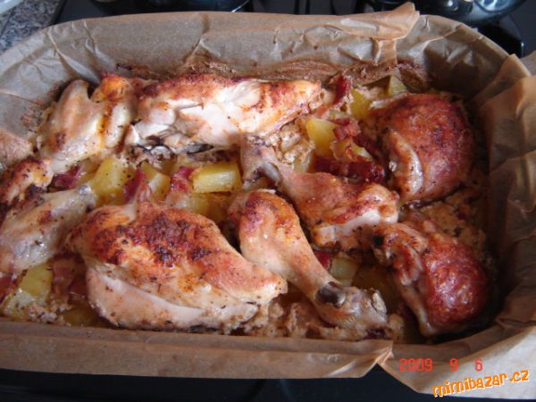 Kuře s česnekem,anglickou a šlehačkou