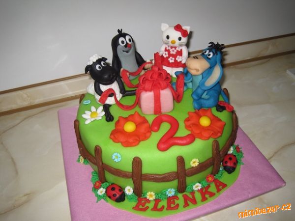 Hello Kitty, krtek, Ijáček a ovečka Shaun s dárkem, Krtek s jahodami, Spidermani