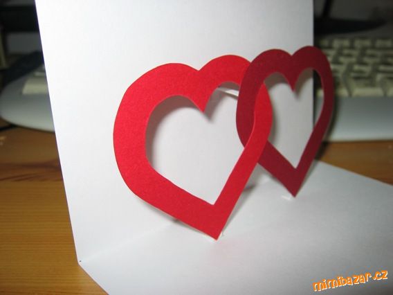 3D srdíčkové přáníčko - valentýnka, nebo svatební....