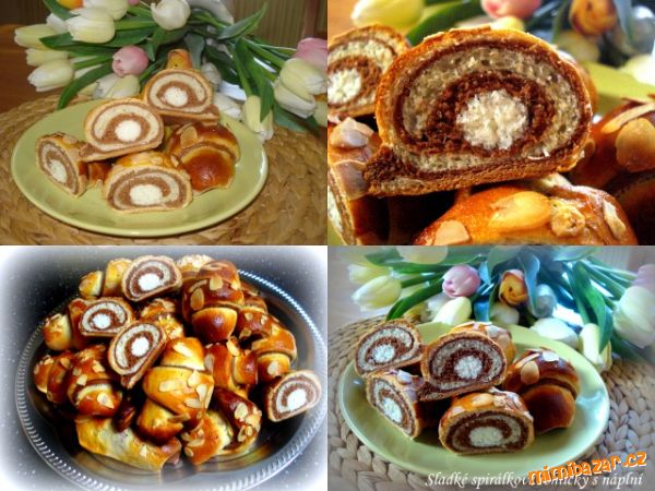 Sladké barevné spirálkové rohlíčky s tvarohovou náplní