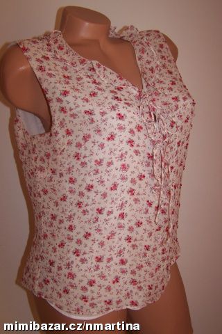Smetanový HEDVÁBNÝ top s růžičkami, SILKLAND V. M