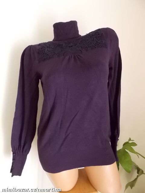 Monsoon fialový rolák s krajkou V. 40