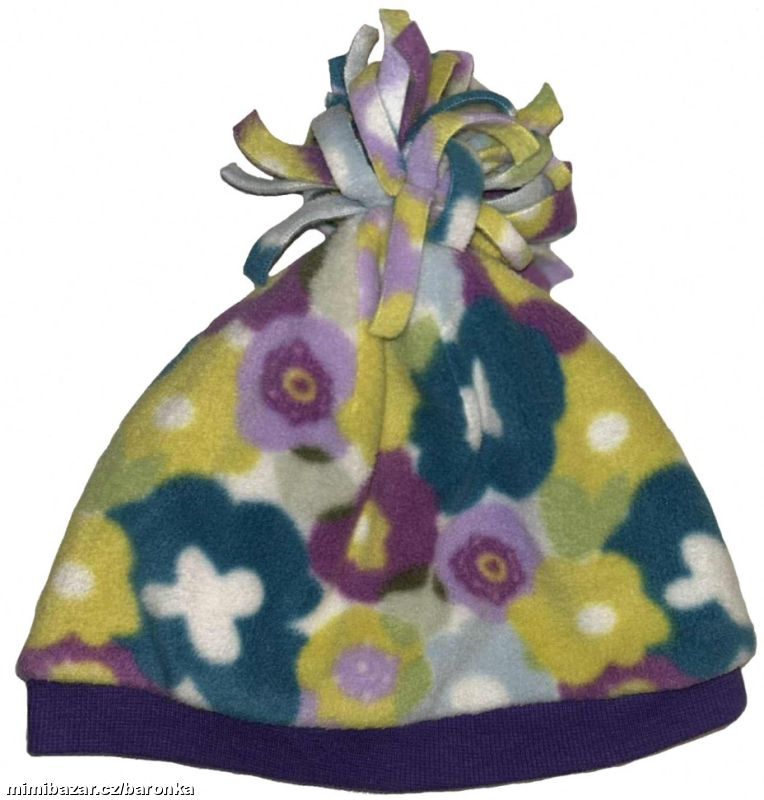 Barevná květovaná fialová tyrkys hřejivá čepice 3y