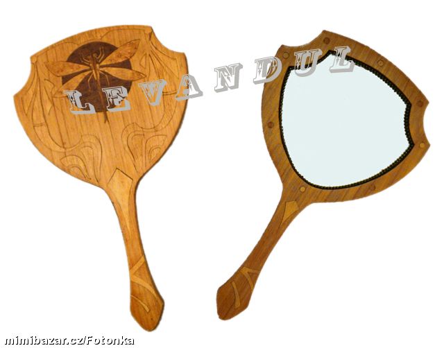 NÁDHERNÉ STAROŽITNÉ RUČNÍ ZRCADLO S INTARZIÍ VÁŽKY