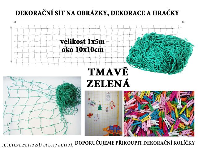 Dekorační Síť na zavěšování hraček zelená 5x1 m