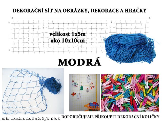 Dekorační Síť na zavěšování hraček modrá 5x1 m