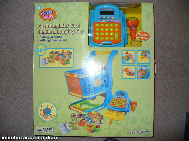 Set nákupní vozík + pokladna + 50ks doplnků