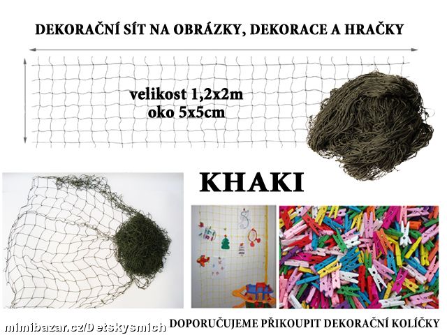 NOE-Síť dekorační 2x1, 2m oko 5x5 cm - khaki zelená
