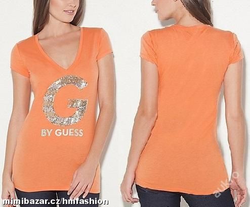 Oranžové tričko G by Guess s flitry vel. XS