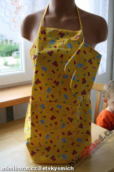 Dětská zástěrka žlutá se zvířátky - 1 chňapka