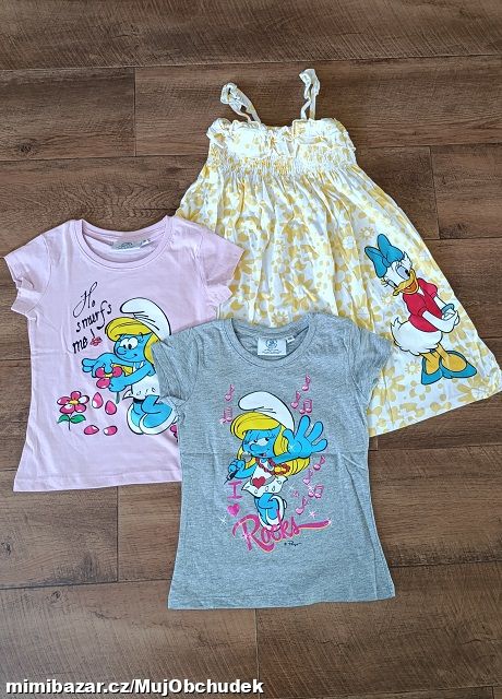 Šatičky Disney + 2 trička se Šmoulinkou