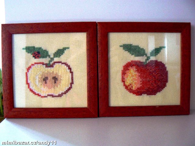 2 x vyšívaný obrázek - jablko... červený