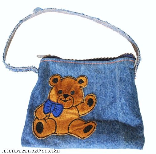 Jeans kabelka s plyšovým medvídkem, nenošená