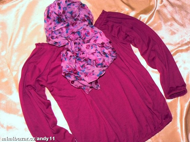 Volná vínová nařasená tunika, triko, top