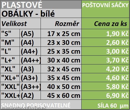 Plastové obálky (8 rozměrů) - JSME PLÁTCI DPH