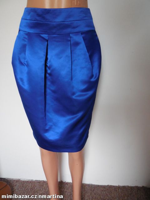 Modrá saténová sukně, lesklá F&F, v.36