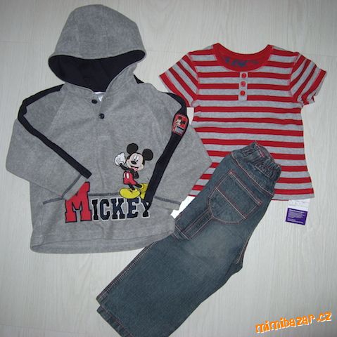 Rifle, pruhované triko + flísová mikina s MICKEYm