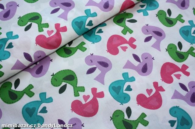 Bavlněná látka metráž - Barevní ptáčci