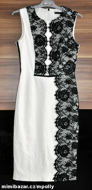 LUXUSNÍ BÍLO ČERNÉ KRAJKOVÉ ŠATY KAREN MILLEN XS S