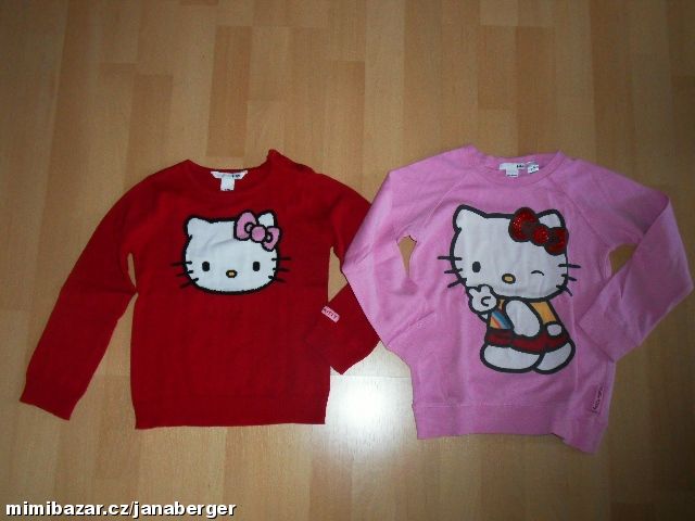 Červený svetřík a tenká růžová mikina s Kitty