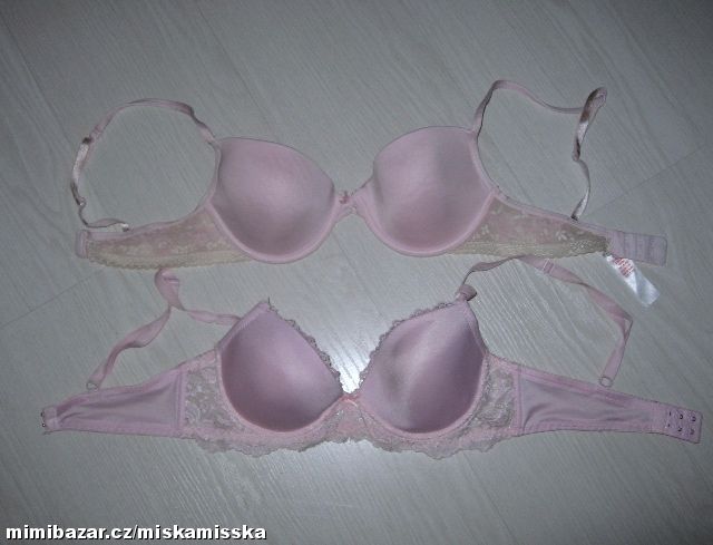 2x růžová podprsenka push-up s krajkou 75B-C