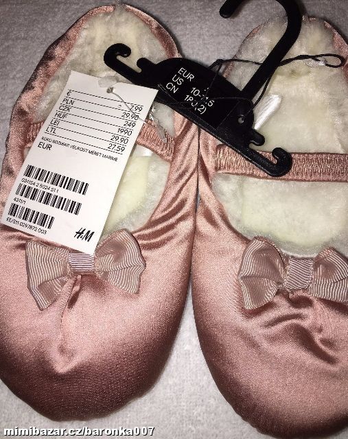 Růžové zateplené baleriny-boty, mašle, vel.26/27