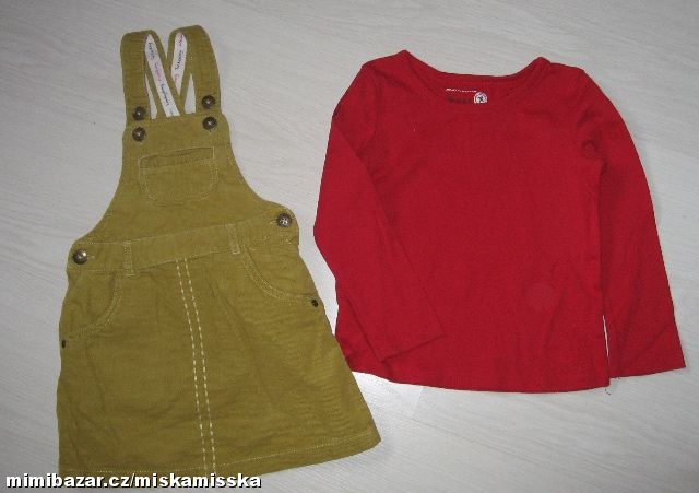 Hořčičná manšestrová sukně s laclem + triko
