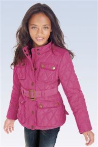 Známá růžová prošívaná bunda s páskem 140/146