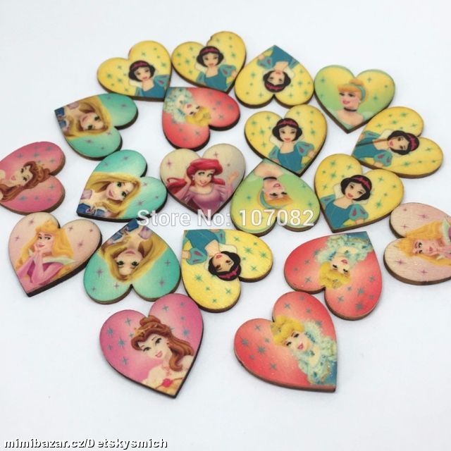 Dřevěná dekorace Disney Princezny 7 ks 22x22mm