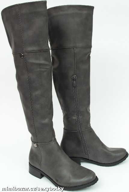 Zimní šedé vysoké kozačky vel. 36, 37- ČERNÉ 37