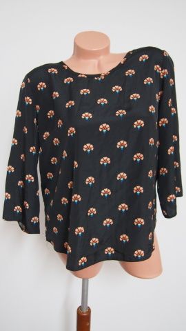 Volný černý top se vzorem, 3/4 rukáv, v.44