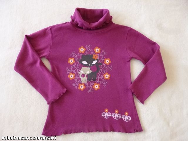 Vínový bavlněný rolák s kočkami