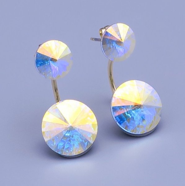Zlacené náušnice Swarovski crystal AB 8mm, 12mm
