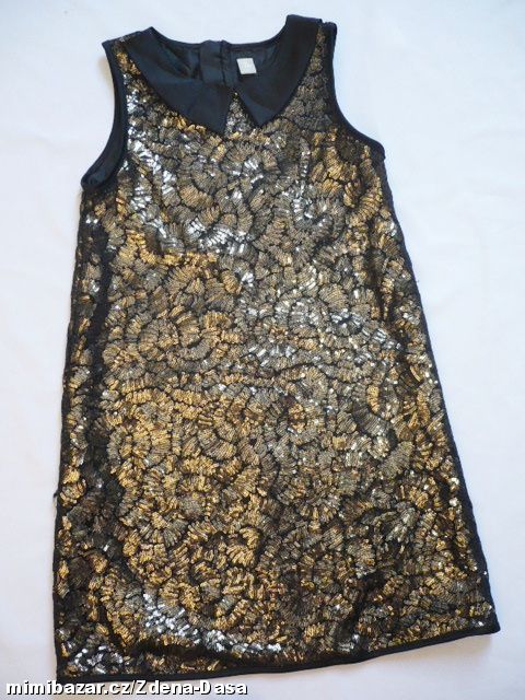 vánočn černozlaté sváteční šatičky flitr vel. 140