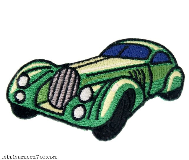 Textilní nášivka - sportovní zelené auto, 8 cm