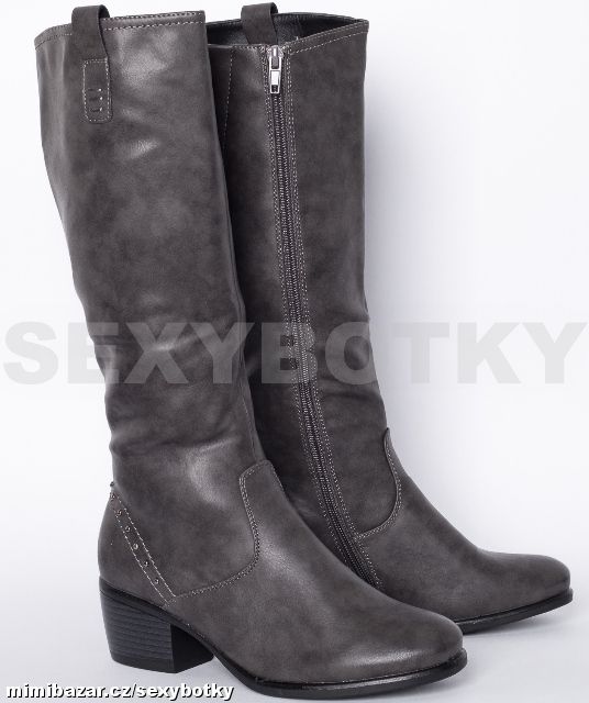 Kouřově šedé zimní kozačky vel. 36, 37, 39-ČERNÉ