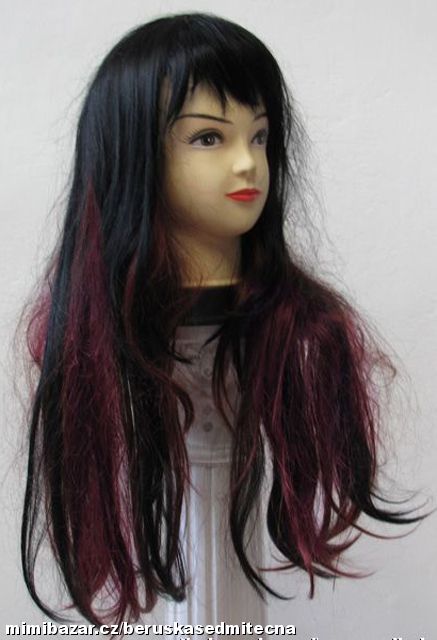 MK674 PARUKA*MELÍR ČERNÁ + BORDO.