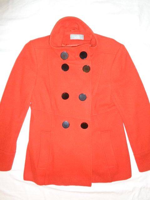 Luxusní cihlově červený kabátek UK 12