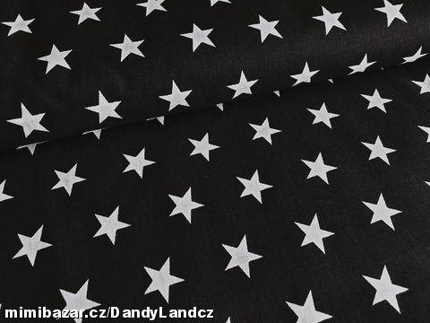 Bavlněná látka metráž - Bílé hvězdy na černé