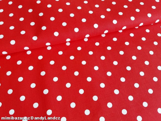 Bavlněná látka metráž - Červená bílý puntík 7mm