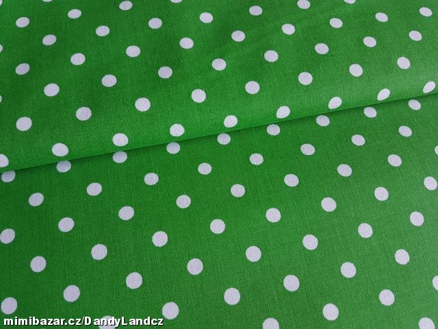 Bavlněná látka metráž - Trávově zelená puntík 7mm