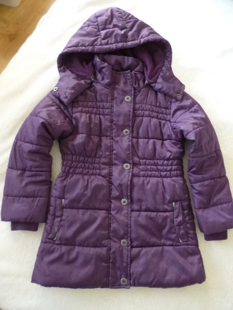 Dlouhá fialová bunda, kabátek 110/116