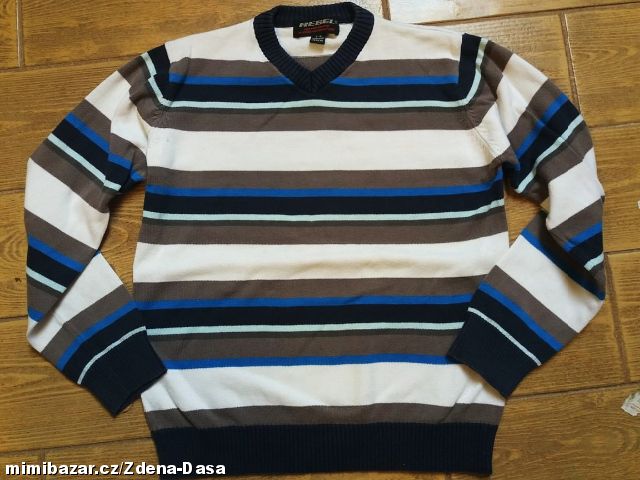 pruhovaný sváteční svetr vel. 128