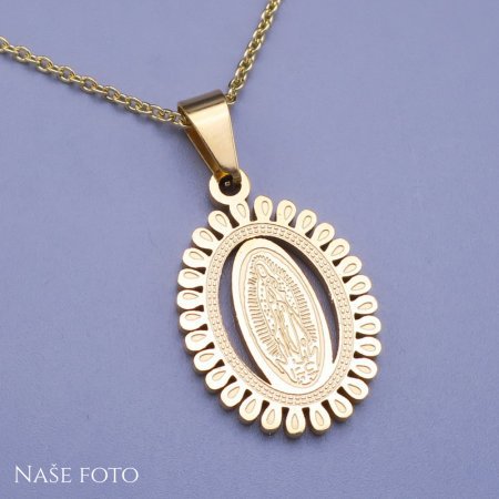 Krásný zlacený přívěsek zdobená Madonka chir ocel