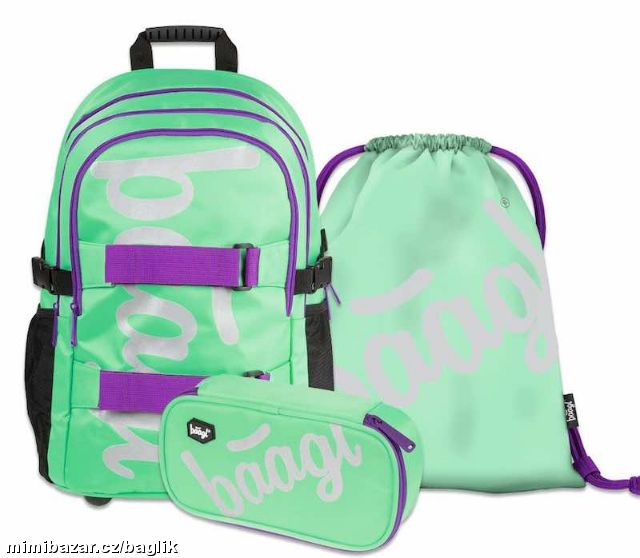 3-dílný školní set Baagl skate Mint