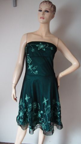 Jane norman zelené šaty s výšivkou V.38-40 pružné