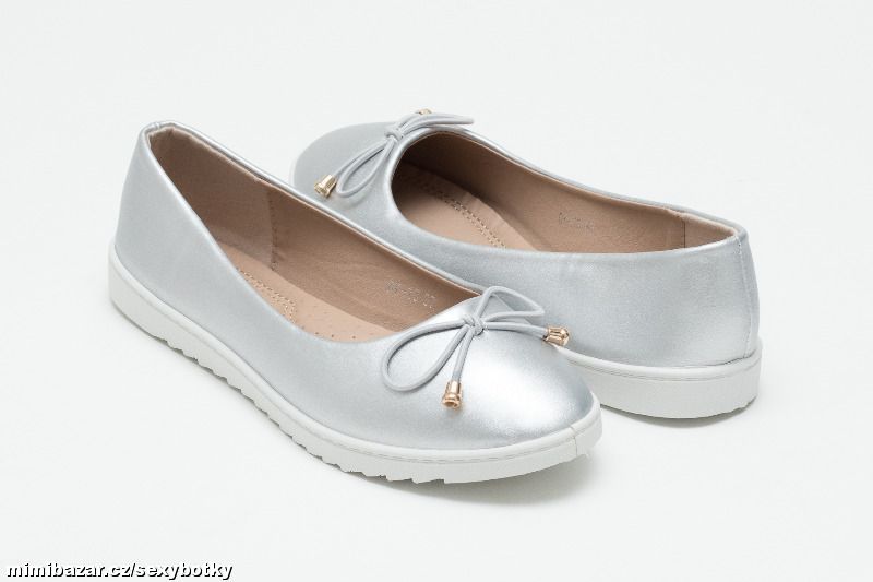 Stříbrné koženkové baleríny vel. 36, 37, 38, 39, 40, 41